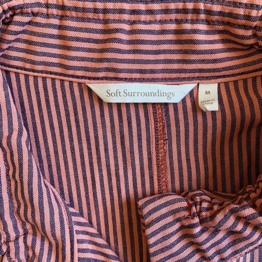 Soft Surroundings Women L Orange Striped Shirt Button Down Sasha Top Roll Tab - Picture 7 of 9